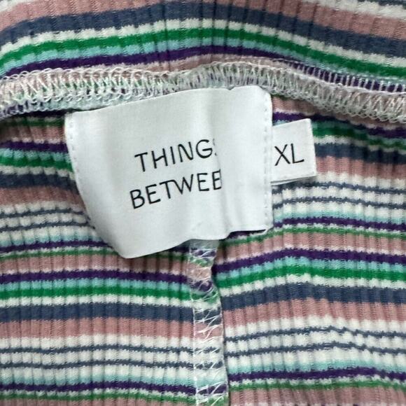 Things Between Striped Stretch Ribbed Top & Shorts Lounge Set Women's L/XL - Picture 8 of 10